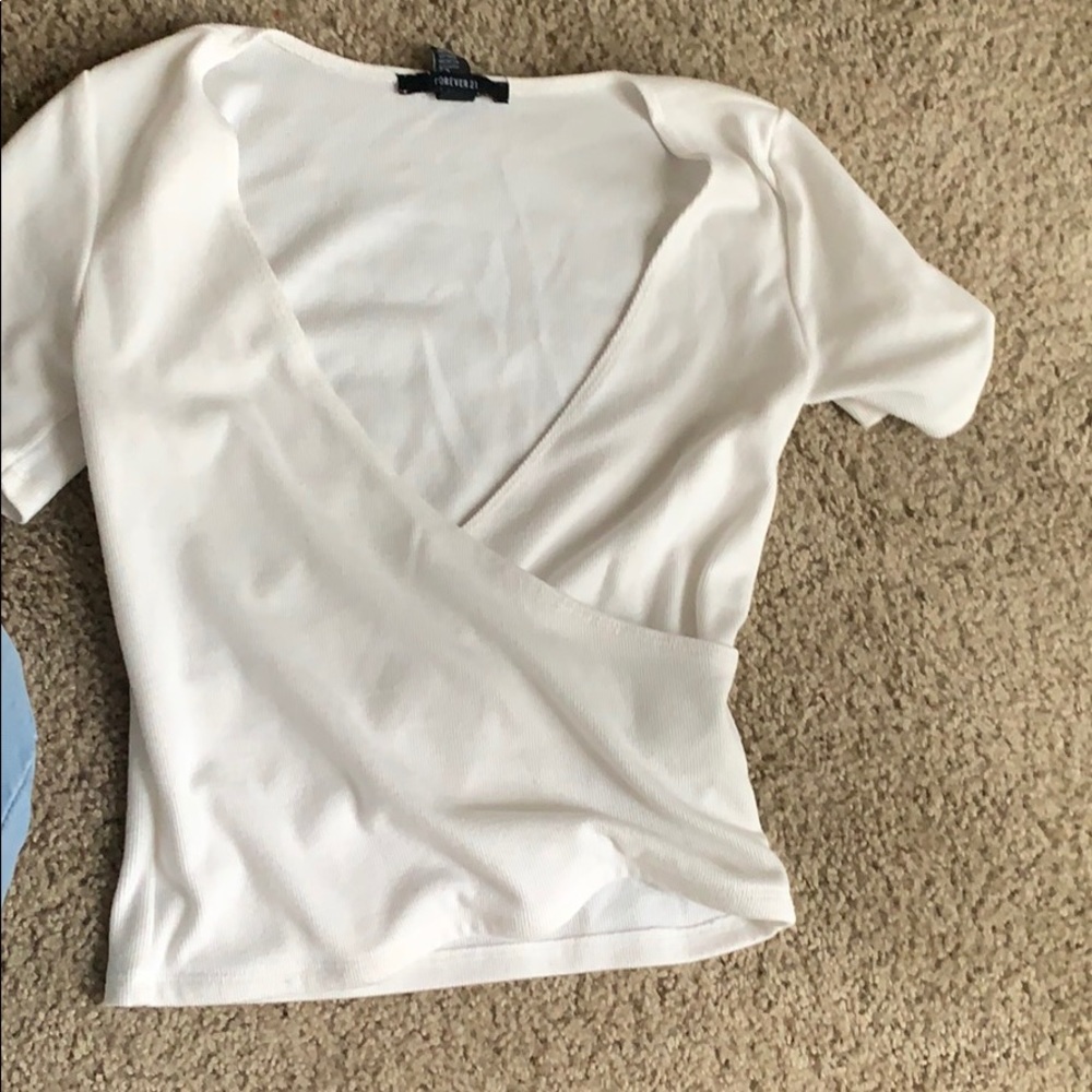 White Cropped Surplice Blouse